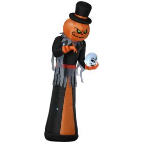 HOMCOM 12FT Inflatable Halloween Decoration Pumpkin Reaper with Skeleton, Outdoor Decoration with LED Lights for Garden, Party