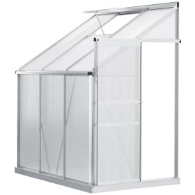 Outsunny Aluminum Greenhouse Polycarbonate Walk-in Garden Greenhouse with Adjustable Roof Vent, Rain Gutter and Sliding Door, 6' x 4' x 7' Clear