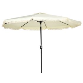 Outsunny 9ft Patio Umbrella with Push Button Tilt and Crank, Outdoor Market Table Umbrella with Fringed Tassles and 8 Ribs, for Garden