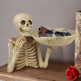 Skull Tray Ornament with Bowl â€“ Unique Skeleton Design for Indoor & Outdoor Decor, Perfect for Halloween, Day of the Dead, or Gothic Themed Rooms