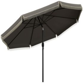 Outsunny 9ft Patio Umbrella with Push Button Tilt and Crank, Ruffled Outdoor Market Table Umbrella with Tassles and 8 Ribs, for Garden, Deck, Pool