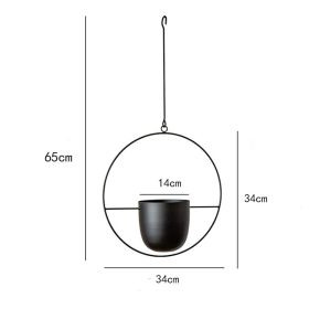 Nordic Metal Hanging Chain Flower Pot Iron Hanging Flower Basket Vase Plant Hanging Planter For Home Garden Balcony Decoration (Ships From: China, Color: Black Round)