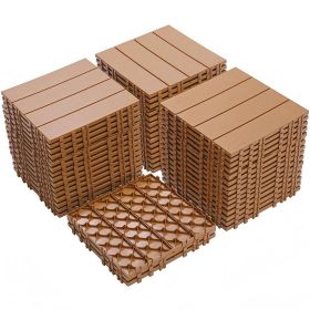 Plastic Interlocking Deck Tiles, 12.00"x12.00"(Pack of 44 ), Patio Flooring Outdoor Waterproof All Weather Use for Garden Poolside Front/Back Yard (Color: Burlywood)
