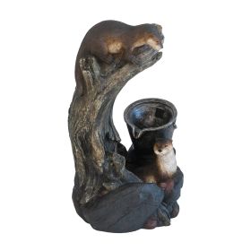 16.9x15x31.3" Decorative Brown Water Foutain with Otter Design, with Light and Pump, for Indoor and Outdoor (Color: as Pic)